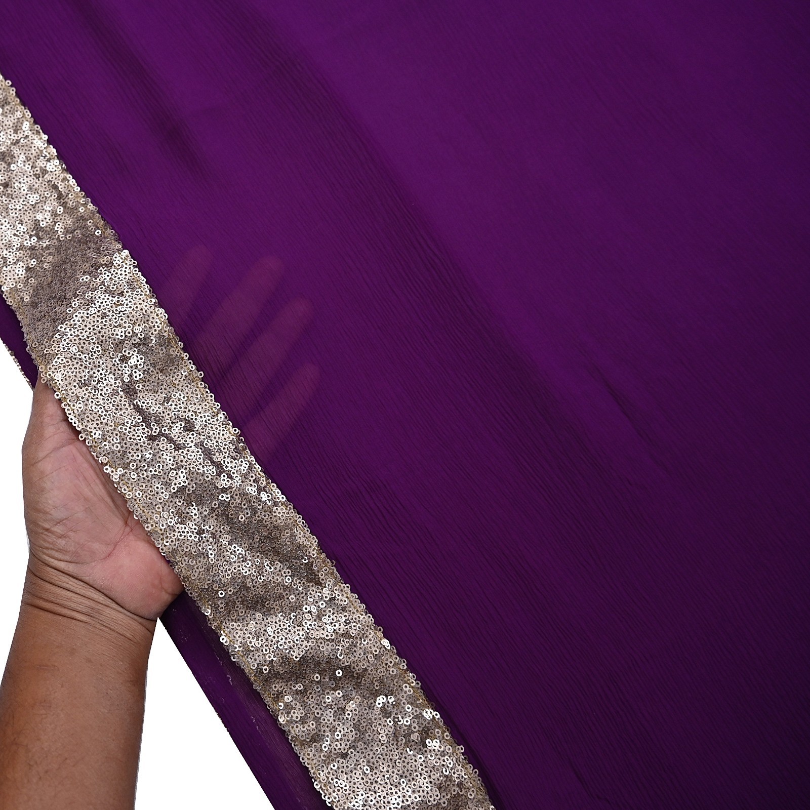 Rare Vintage Purple Pure Chiffon Silk Hand Embroidered Designer Sabyasachi Saree