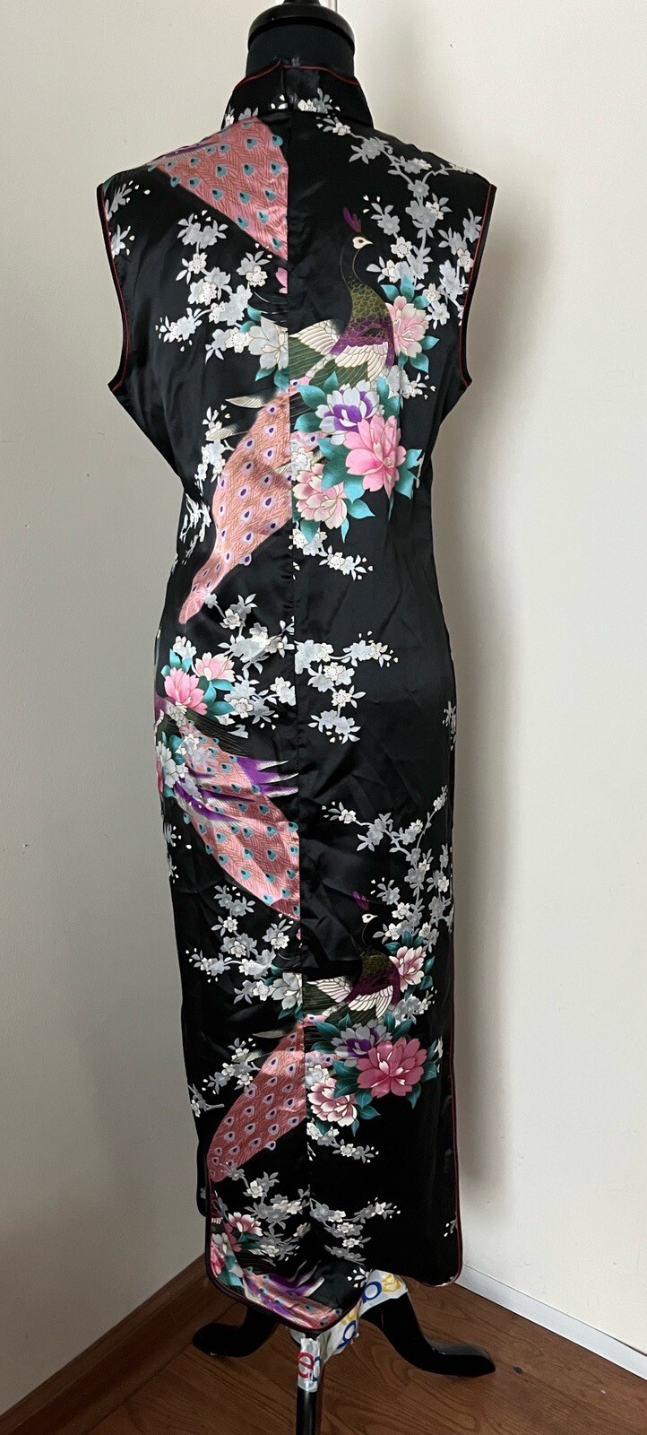 Vintage Chinese Black Floral Bird Jin Yue Fu Shi Dress