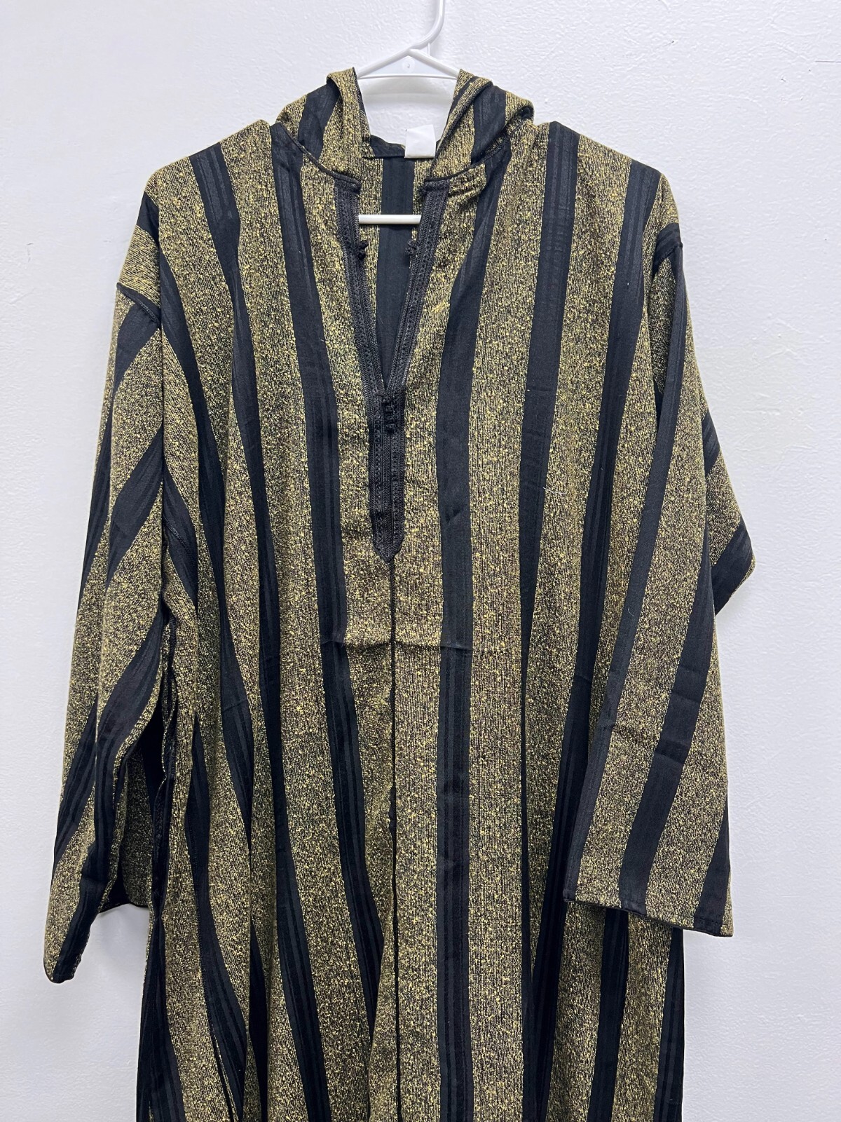 Men’s Moroccan Djellaba Hooded Thobe Handmade Arab Dishdasha Black/Gold