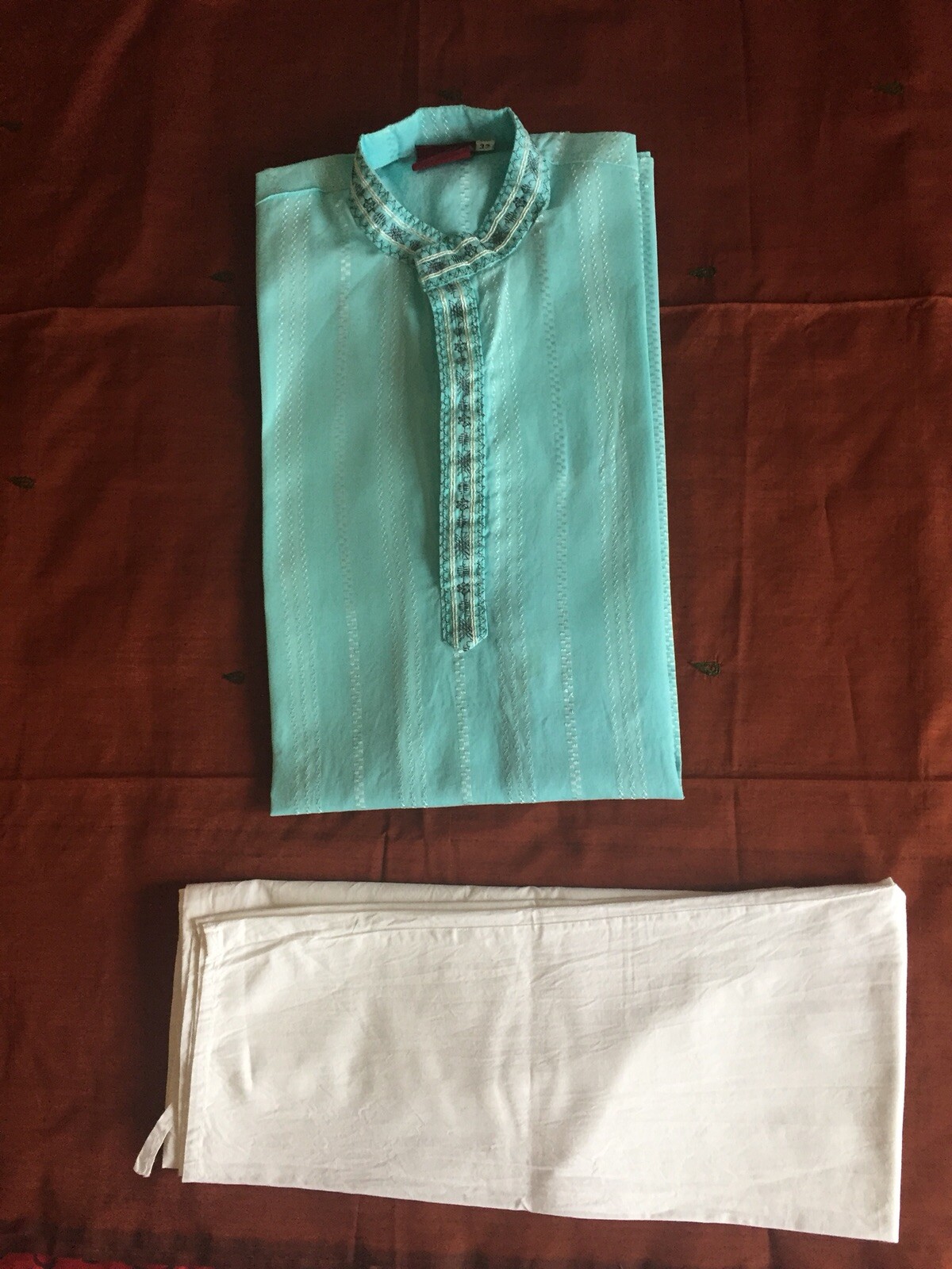Light blue Embroidered  Cotton Boys kurta pajama set
