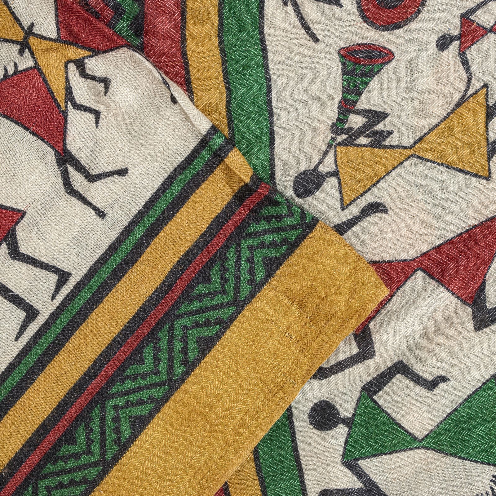 Sanskriti Vintage Green Pure Woolen Saree Warli Print Sari 6Yd Soft Craft Fabric