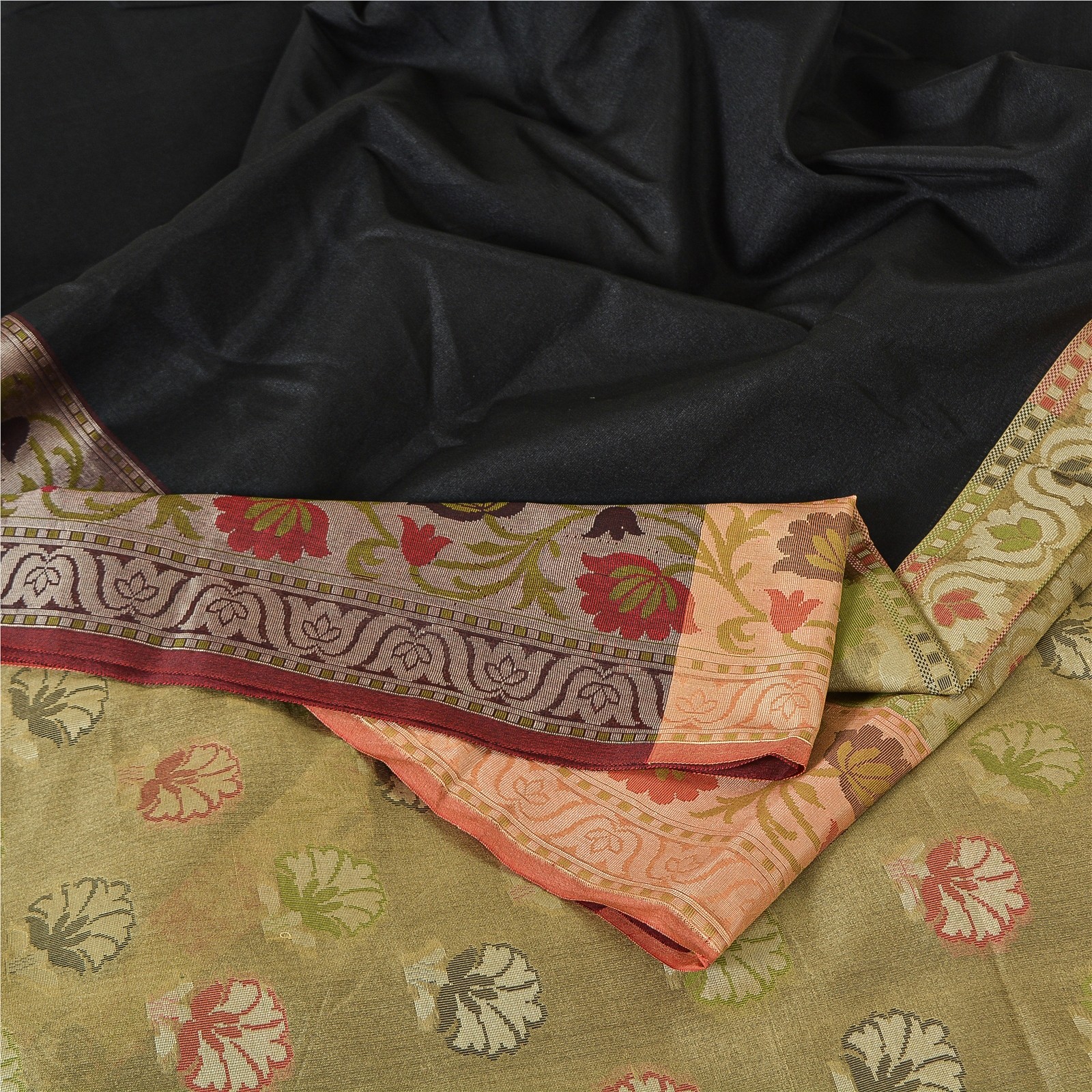 Sanskriti Vintage Indian Sari Art Silk Black Woven & Solid Sarees 5+Yd Crafters