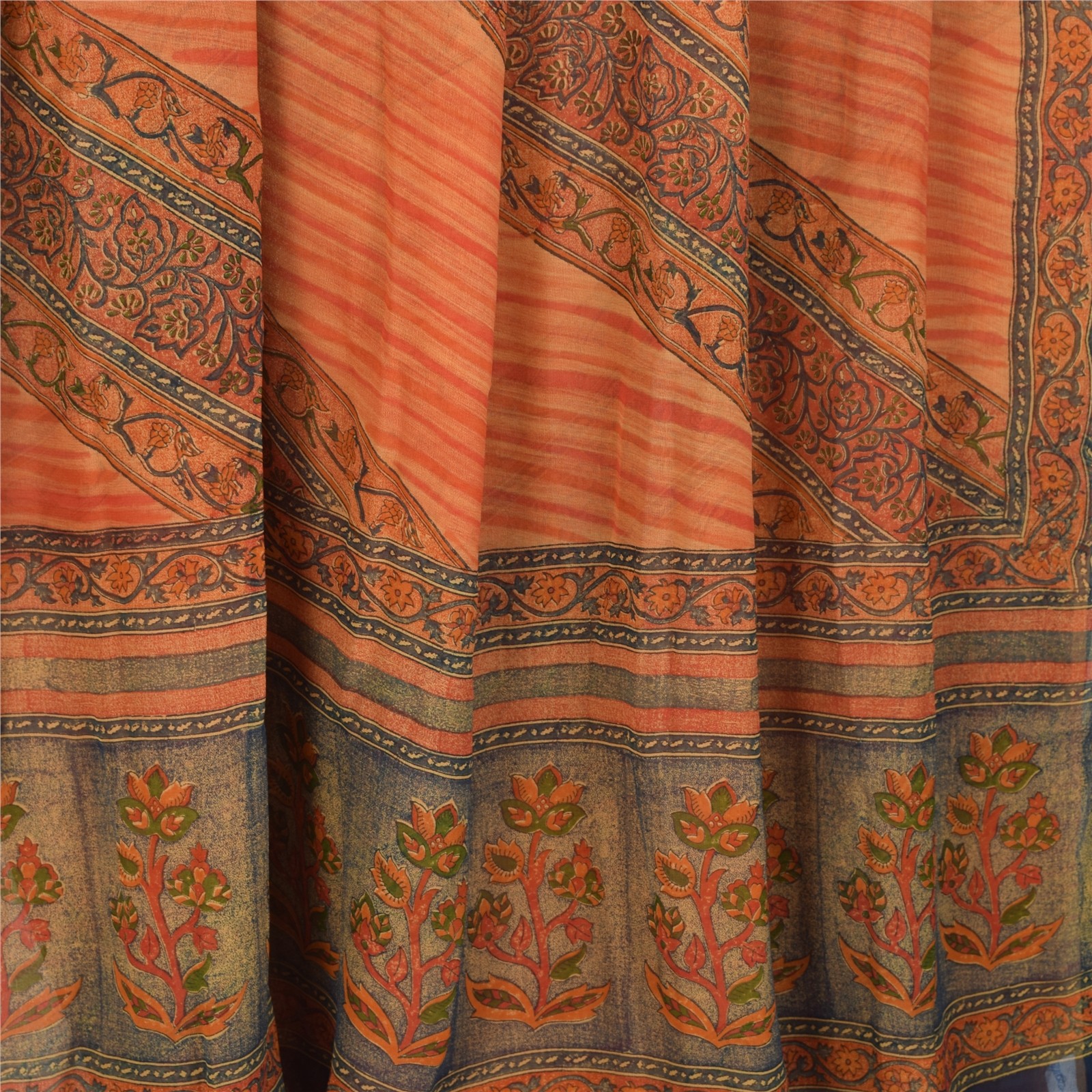 Sanskriti Vintage Orange & Blue Sarees Pure Georgette Printed Sari Craft Fabric
