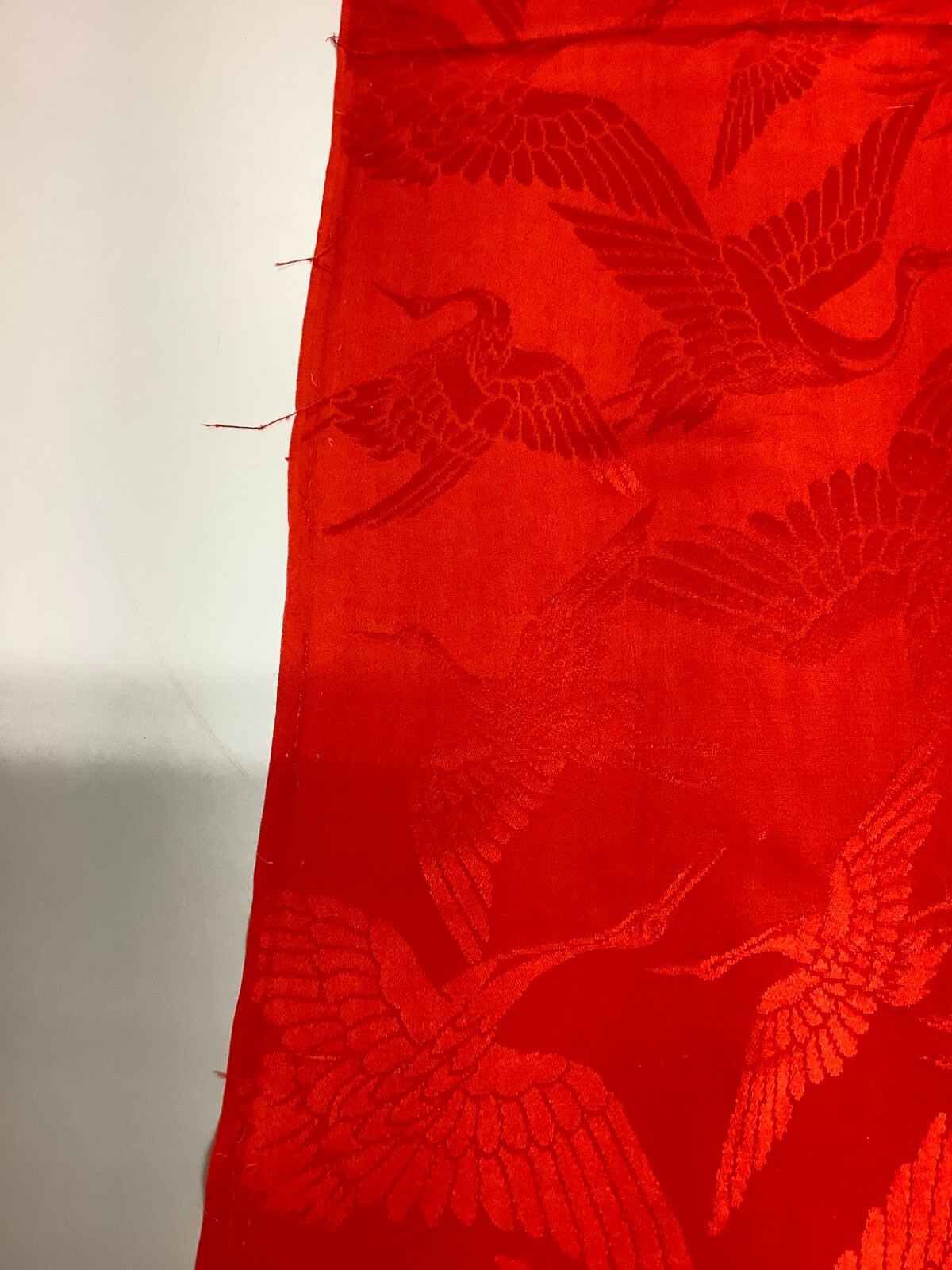 Japanese Vintage Kimono Fabric cloth Boro silk red crane scrub 52.7×12.9inch