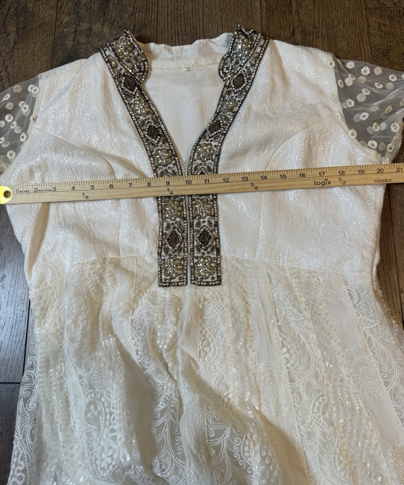 Rich Silk, Beaded, Velvet, Lace Anarkali Indian Dress Sz XL (40” Chest)