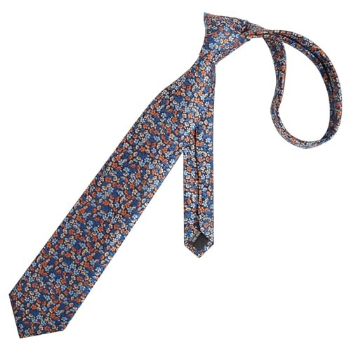 Mens 3.15inches Exquisite Floral Tie with Small Flower G142-navy+orange Red