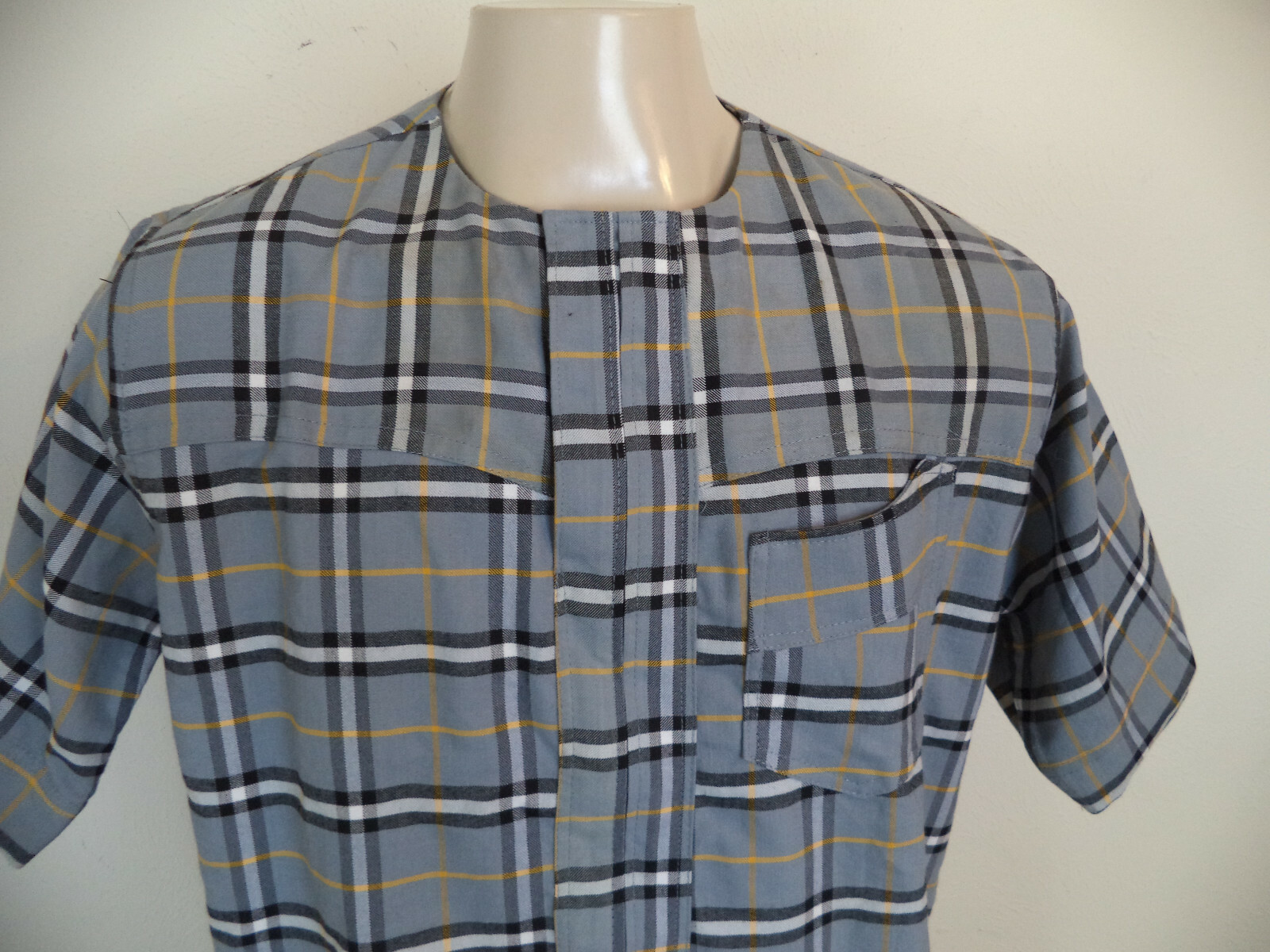 Men’s Gray A.C.S. Handmade African Jumper Check Shirt. One Size. Short Sleeve.