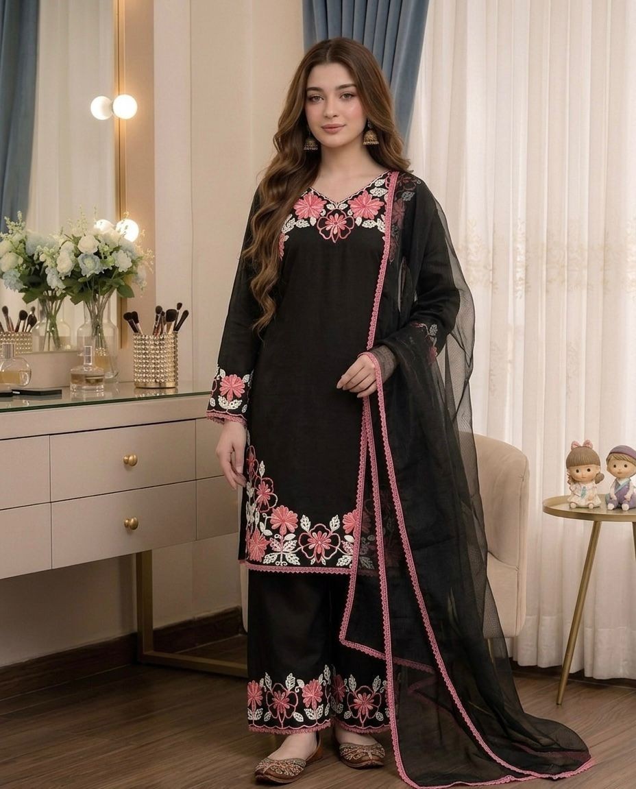 3 PIECE PAKISTANI DESIGNER FARSHI SHALWAR SUIT WEDDING PARTY WEAR WOMEN EID