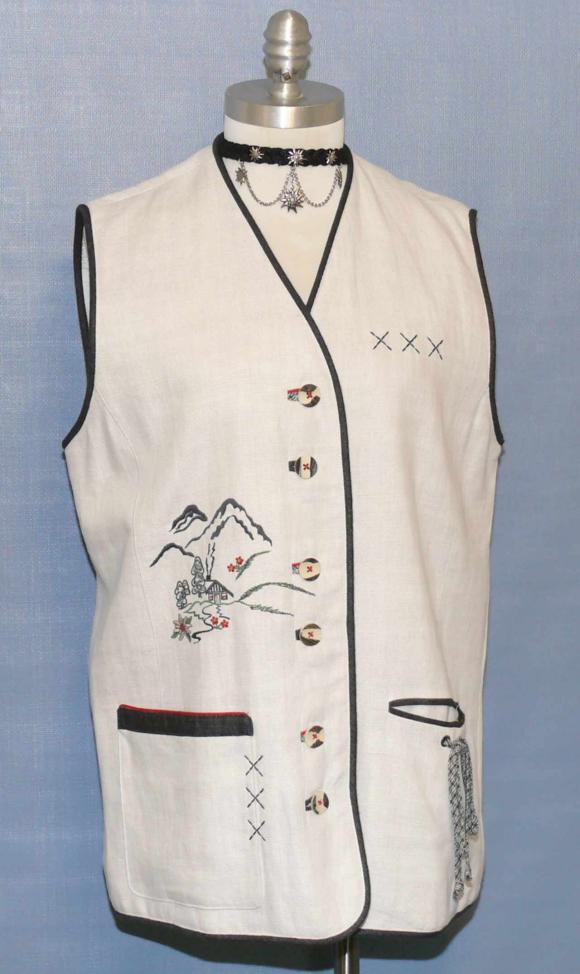 WHITE ~ LINEN Women German SUMMER Trachten LACE UP BACK Dress Long VEST 40 12 M