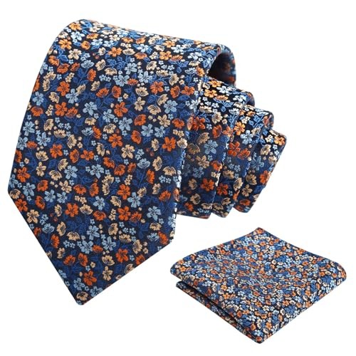 Mens 3.15inches Exquisite Floral Tie with Small Flower G142-navy+orange Red