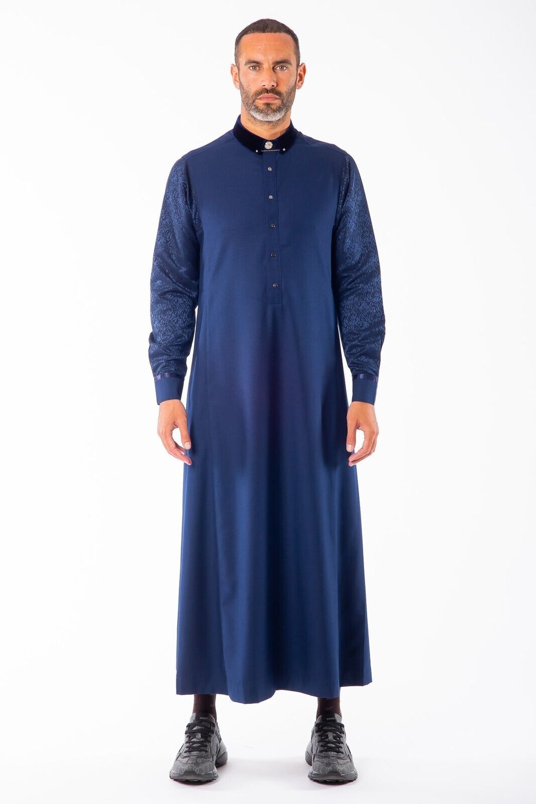 LAWUNG Al-Ameer Adult Men’s Thobe Modern Design Blue Arabian Jubbah AA2212+