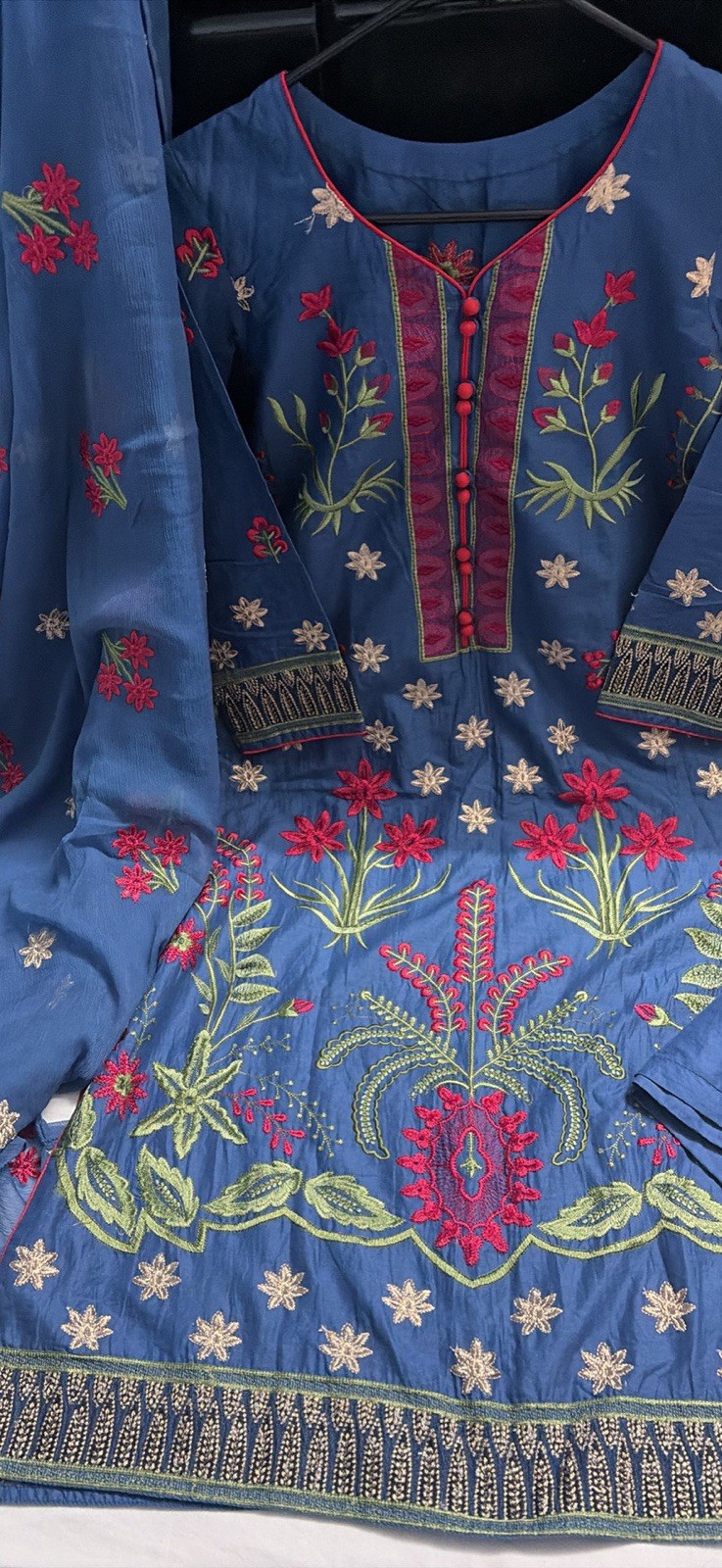 Indian Pakistani Salwar Kameez Embroidered Lawn Dress With Chiffon Dupatta XS