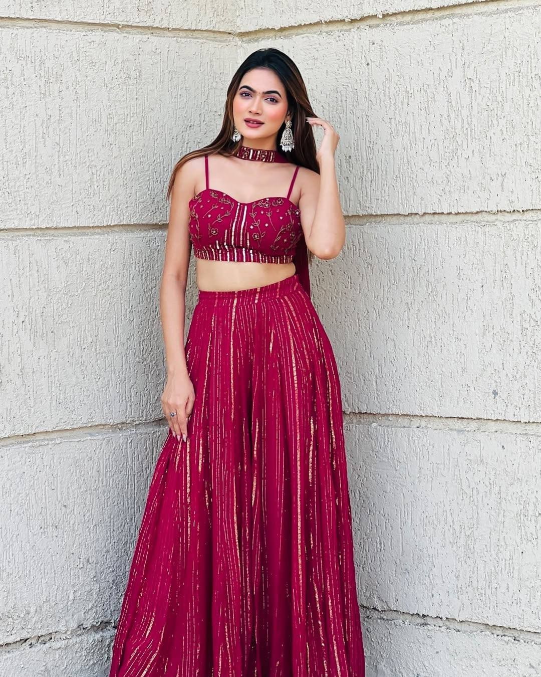 Indian Style Viscose Georgette Pink Lehenga Choli With Dupatta For Festival Wear