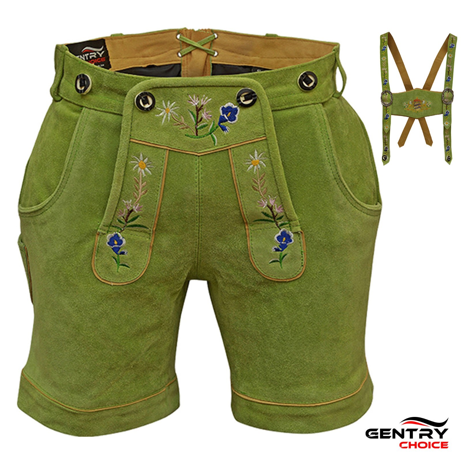 Women’s Suede Lederhosen Green Oktoberfest Costume Bavarian Lederhosen German