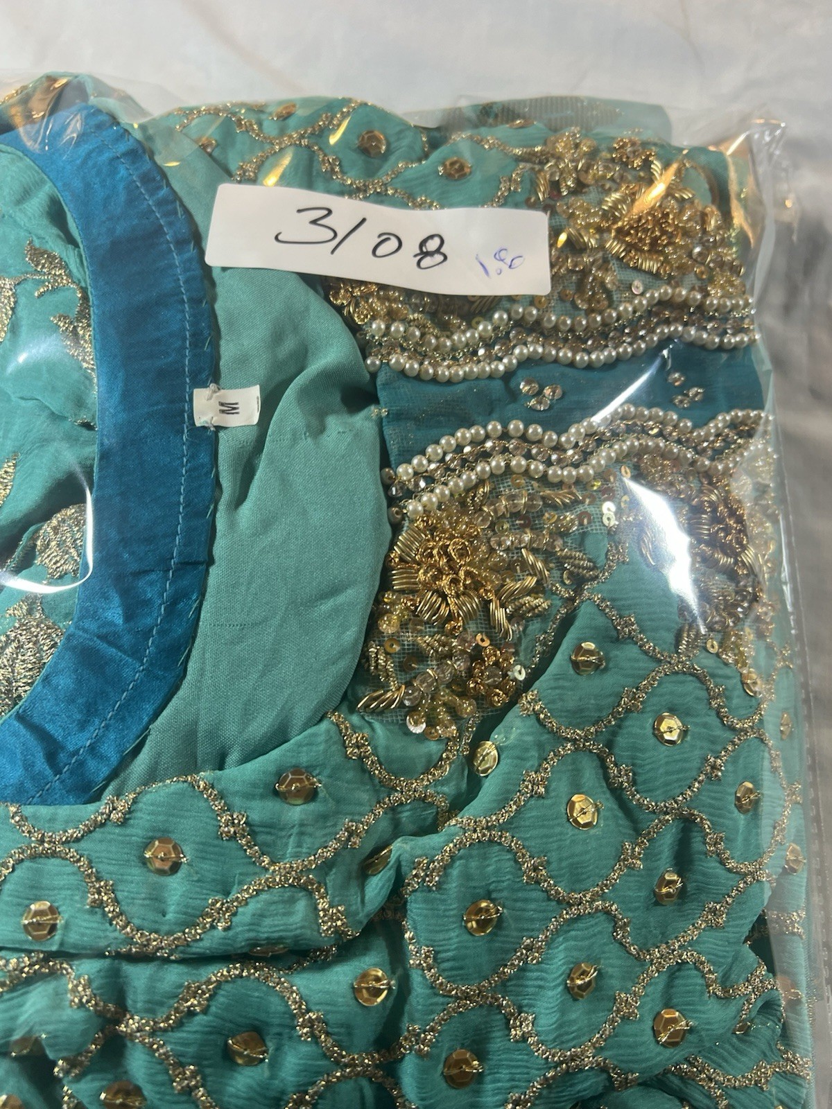 Women Tunic Kurti M Indian Pakistani Salwar Kameez Pearl Top & Wrap Turquoise