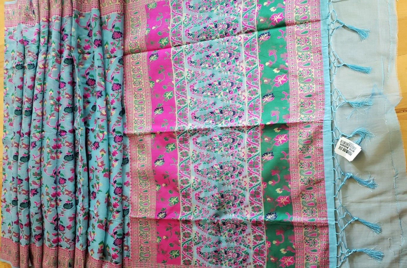 Pashmina Silk Kani Weaving Handloom Saree Blue with Unstitched Blouse