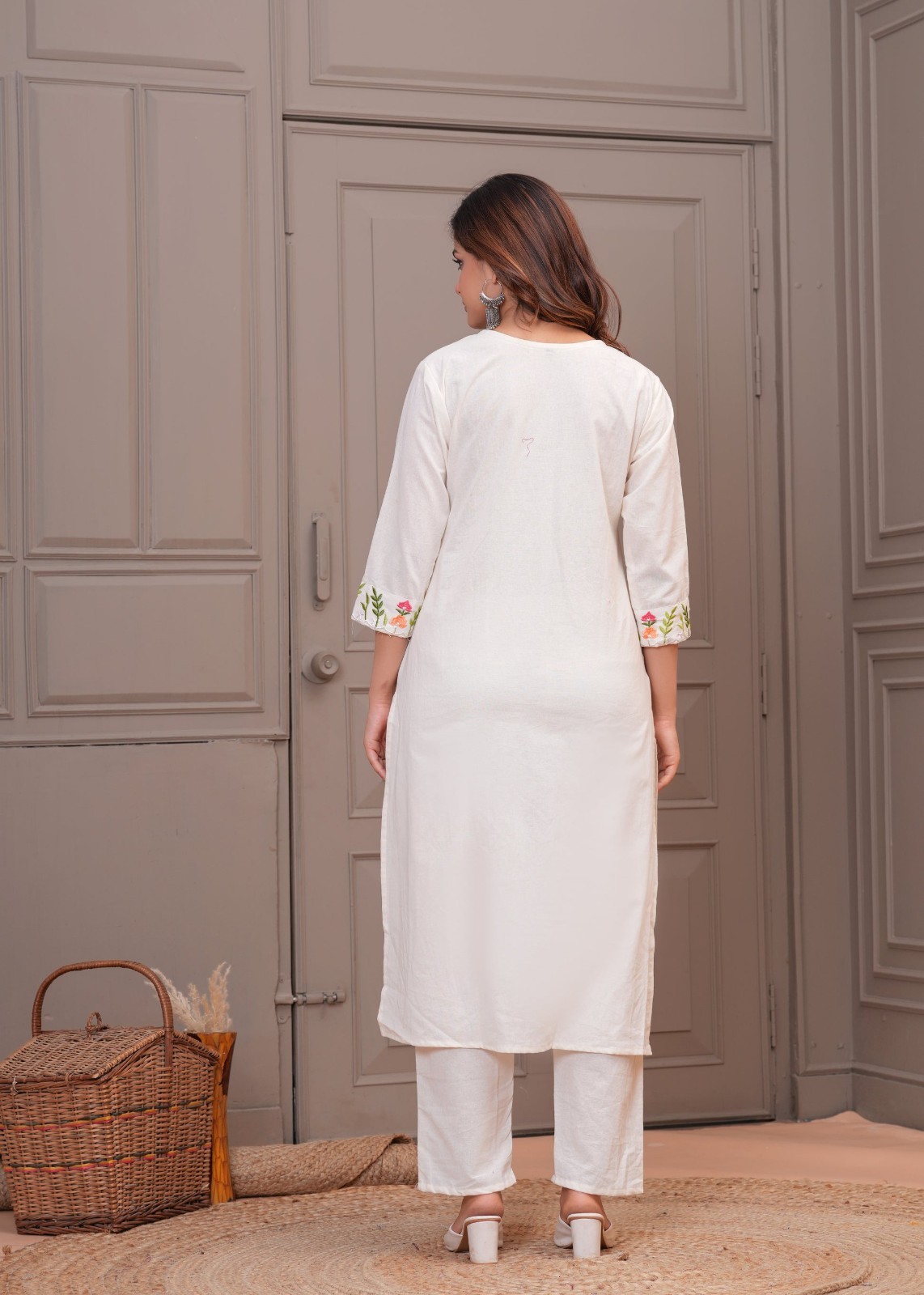 Women’s White Embroidered Straight Kurti | Elegant Daily & Office Wear (NF-52)