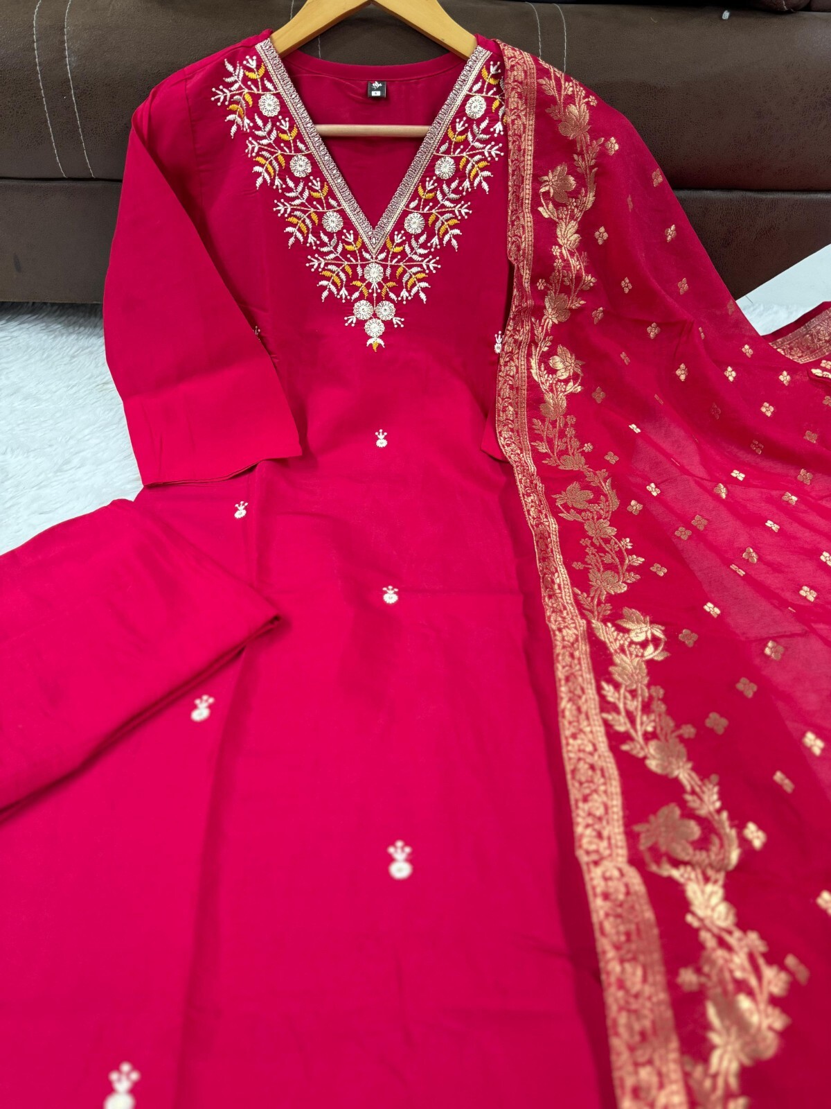 Indian Wedding Wear Kurta Palazzo Dupatta Set Christmas Wear Red Salwar Kameez