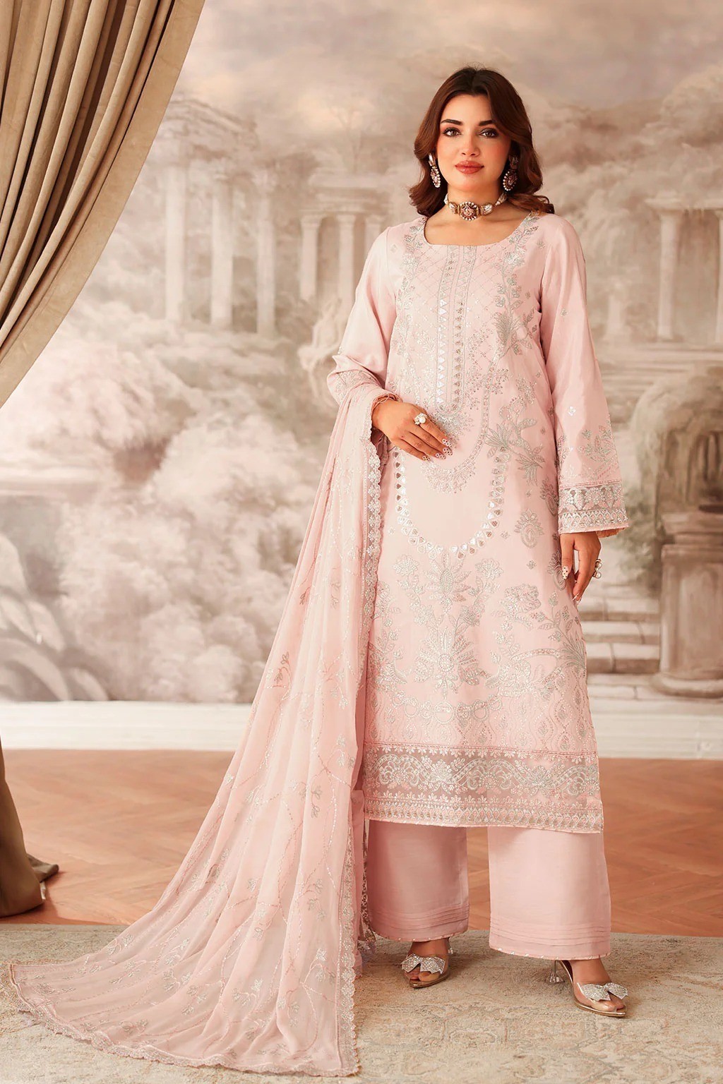 Pakistani Rawsilk Embroidered Shalwar Kameez | Stitched big sizes Available