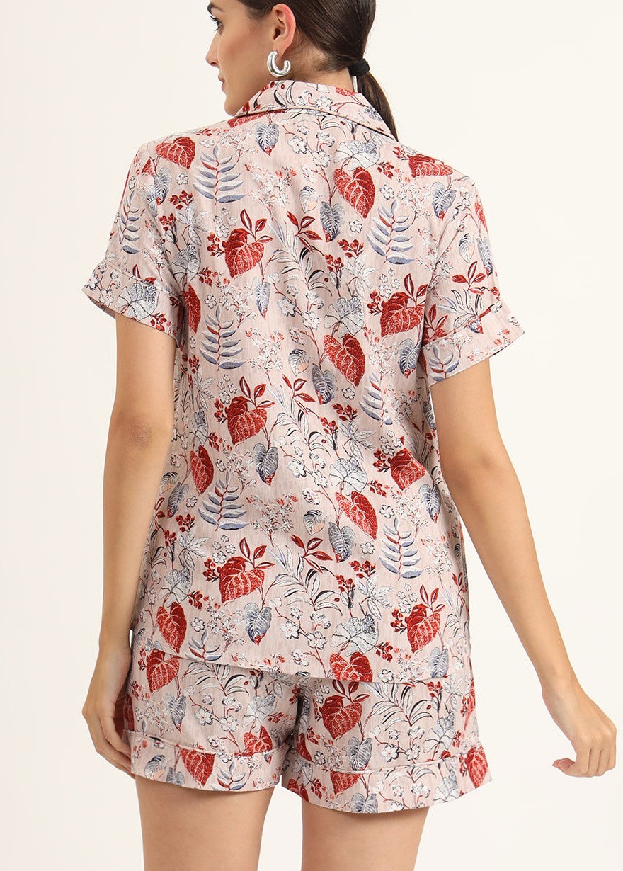 Multicolour Floral Print Rayon Regular Short Night Suit for Women Sleepwear