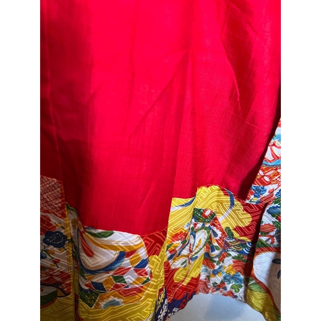 Vintage 70s Handmade Kimono Robe Japanese Childrens Multicolor Floral Fruit