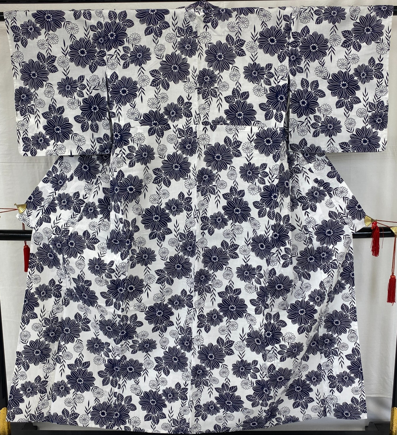 Japanese Vintage Kimono Yukata Cotton White No Lining Traditional Length 59 in