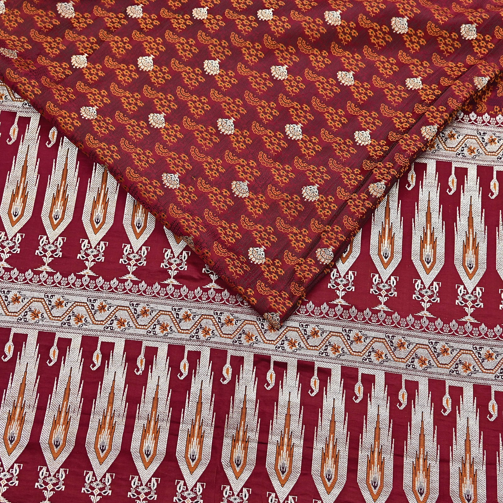 Indian Vintage Sari Maroon Heavy Wedding Pure Satin Silk Woven Banarasi Tanchoi