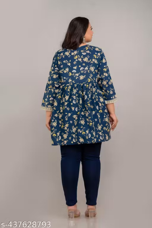 Plus Size Rayon Angrakha Short Kurti for Women Blue Indian Tunic 3XL-10XL