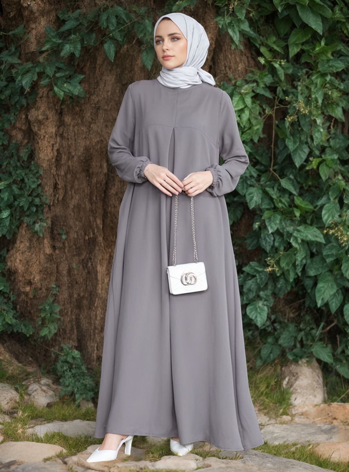 Muslim Kaftan Fashion Simple Burqa Arab Long Sleeve Abaya Ethnic Style Dress