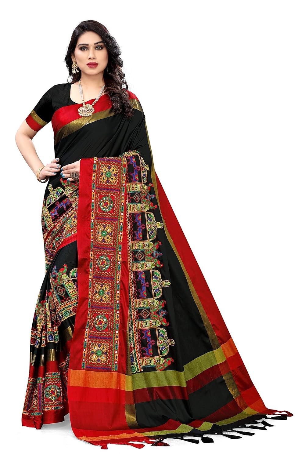 Women’s Cotton Silk Embroidery Work Saree With Blouse Piece
