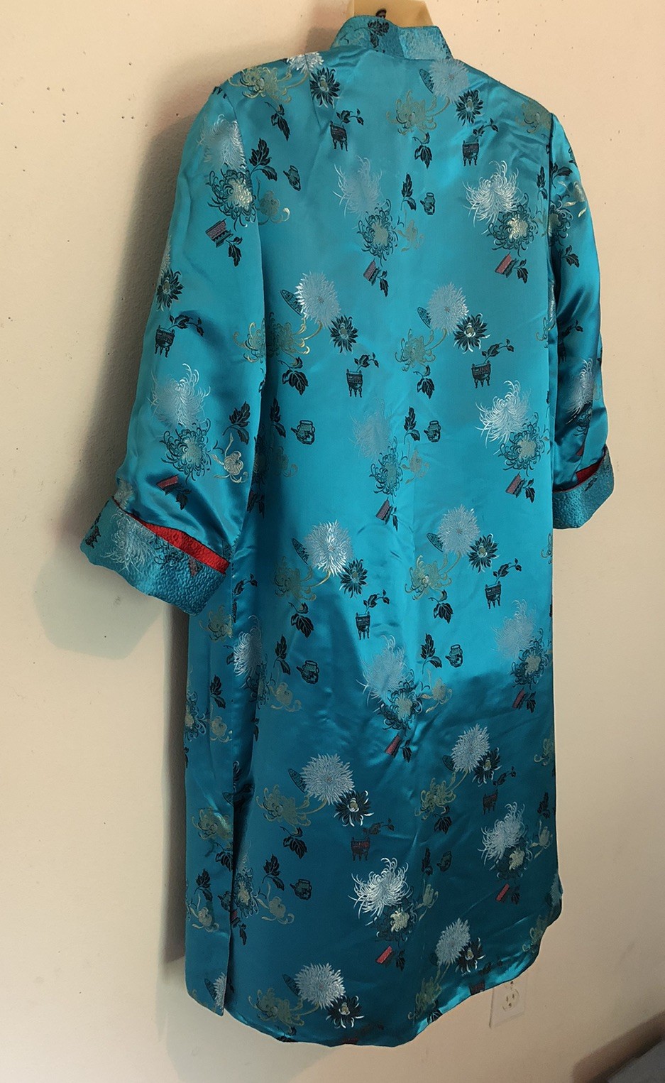 Vtg Peony Brand Chinese Kimono Size 38 Women’s S-M Reversible Blue Or Red FLAWED
