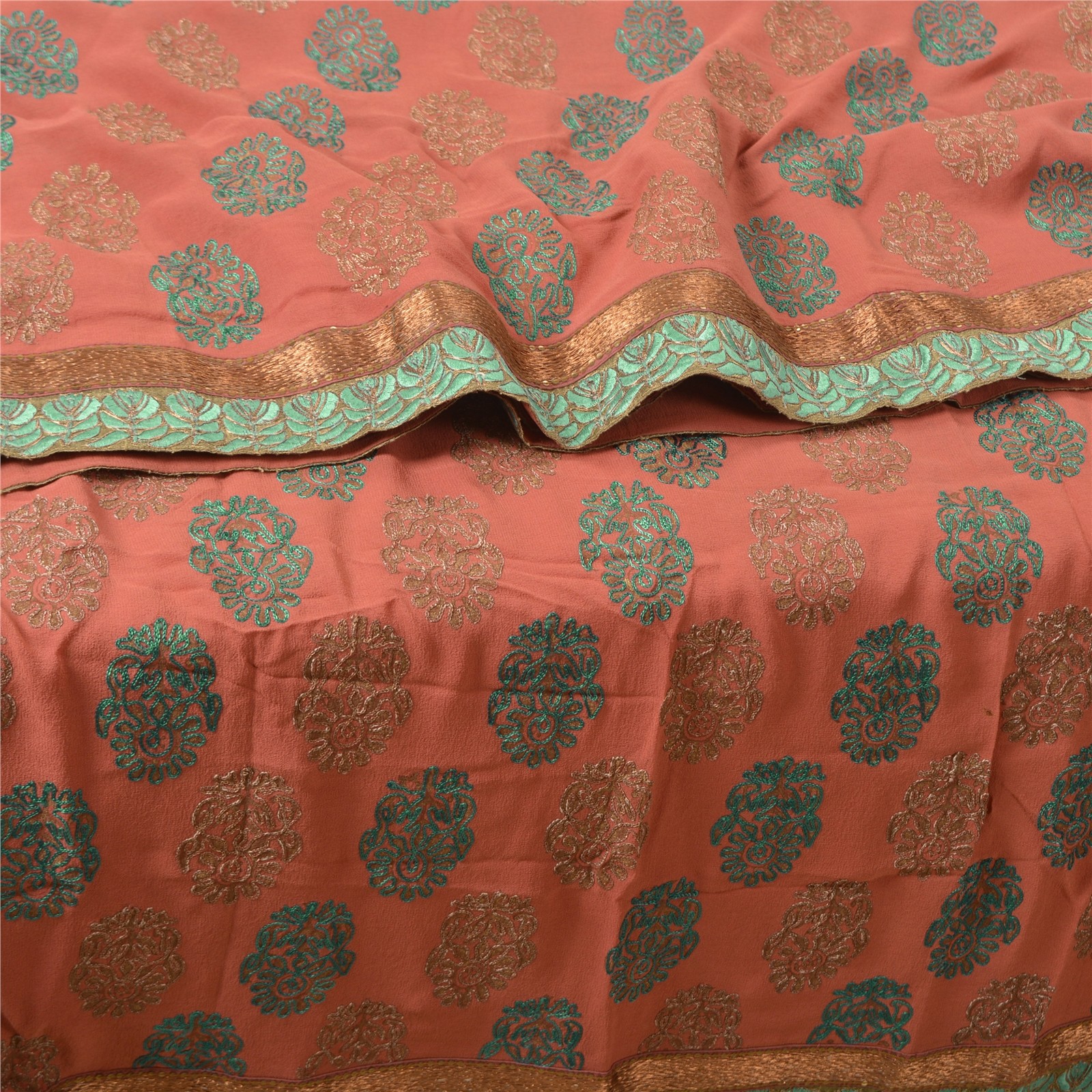 Sanskriti Vintage Pink Sarees Pure Georgette Silk Hand Beaded Sari 5 Yard Fabric