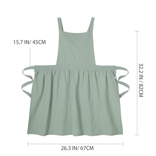 Pinknoke Cotton Linen Pinafore Apron Dress for Women with Pockets Sage Green