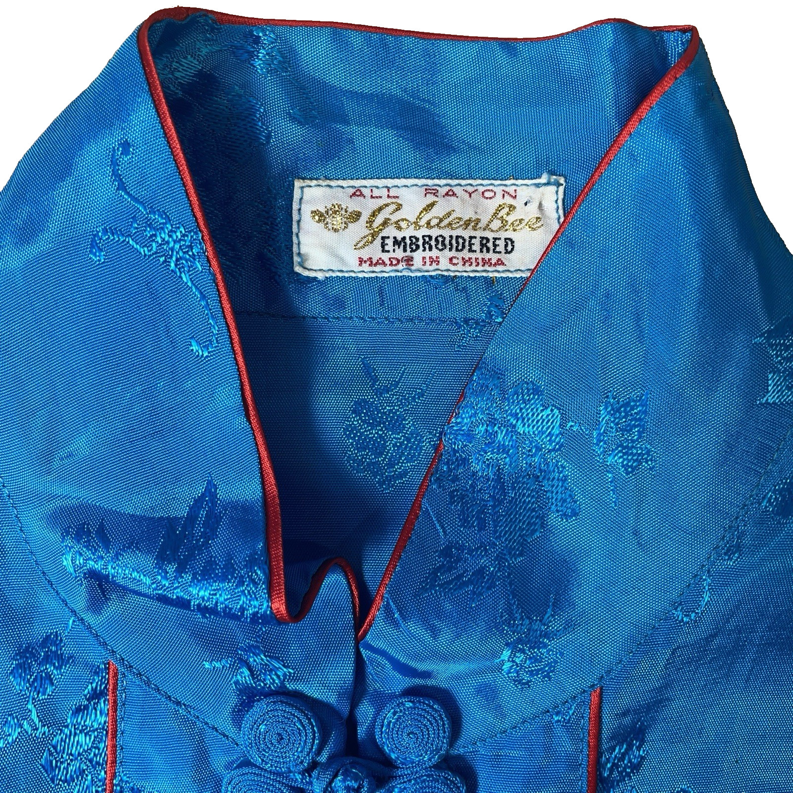 Asian Size Small Golden Bee Blue Chinese Traditional Outfit Pants + Shirt