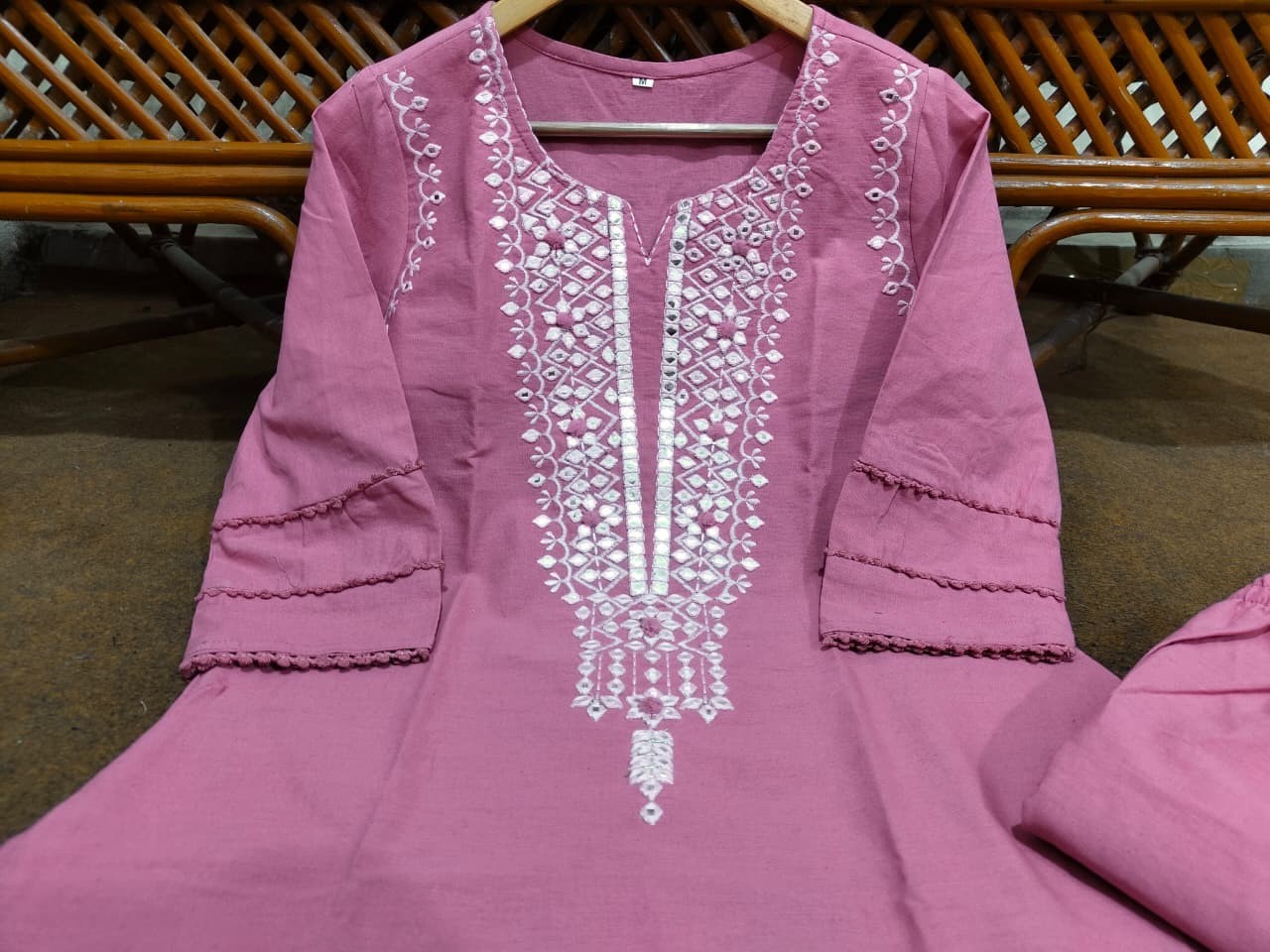 Beautiful Mirror Embroidery Work Kurta Set Indian Women Ethnic Kurti Palazzo Set