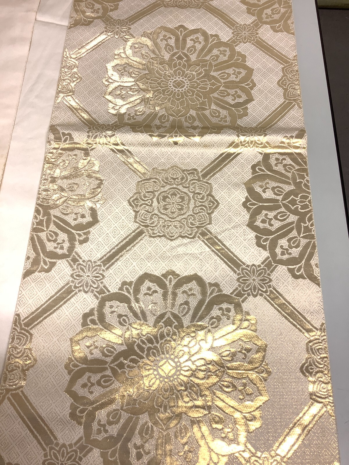 Japanese Vintage Kimono Fukuro Obi Pure silk white expensive tradition 168x12in
