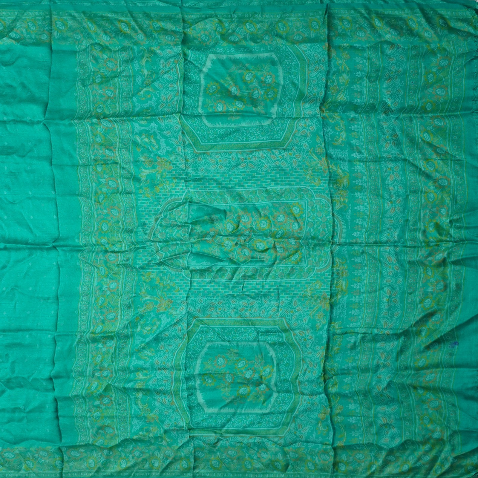 Namaste Vintage Teal Sarees 100% Pure Silk Printed Indian Sari 5YD Craft Fabric