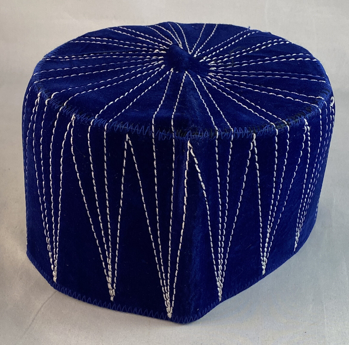 Authentic African Contemporary Native Made Felt Embroidery Fila/ Kufi Hat~22-1/4