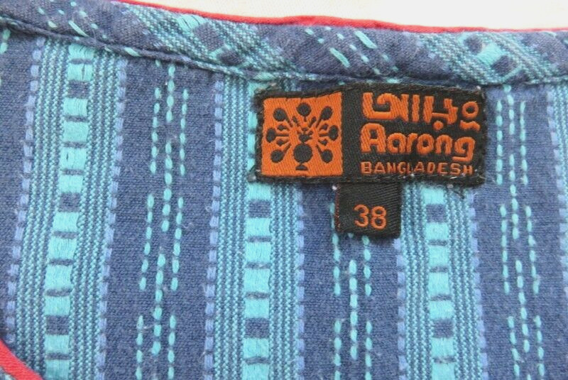 Aarong Women Kurta Embroidered Indian Pakistan Kaftan Ethnic Top Blouse Blue 38