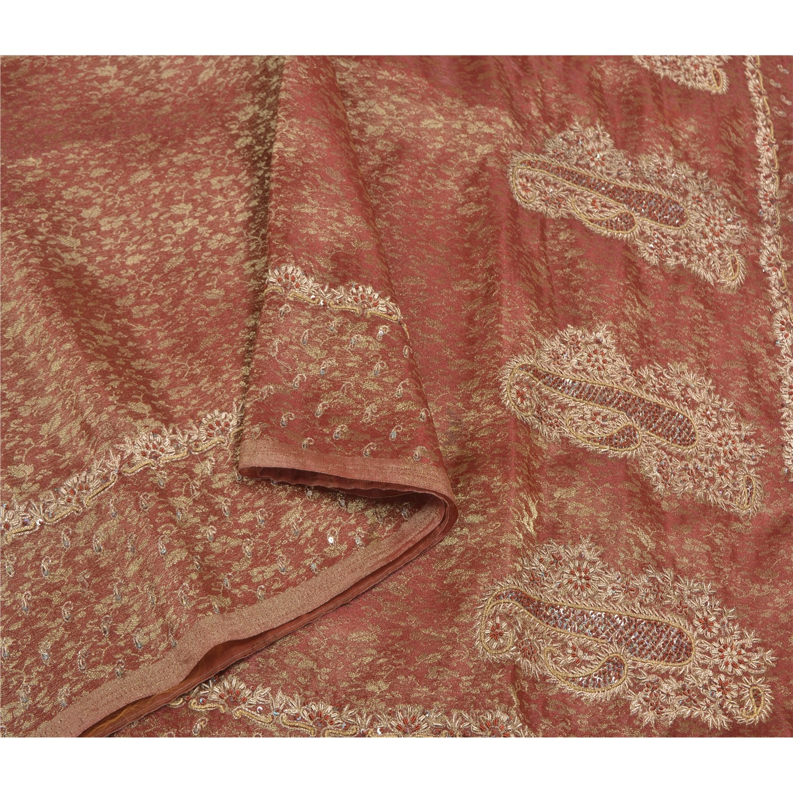 Sanskriti Vintage Golden Red Sarees Art Silk Handmade Woven Ethnic Sari Fabric