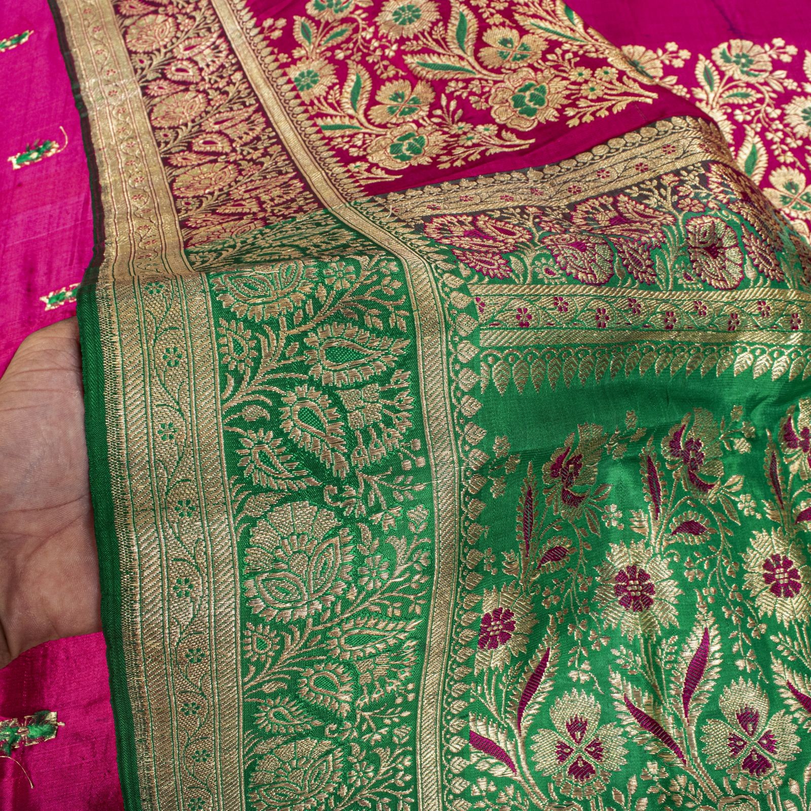 Sanskriti Vintage Pink Pure Satin Saree Banarasi Brocade Meenakari 5 Yard Sari