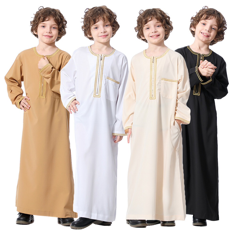 Men Boys Saudi Style Muslim Thobe Thoub Dishdasha Arabic Kaftan Abaya Robe Dress