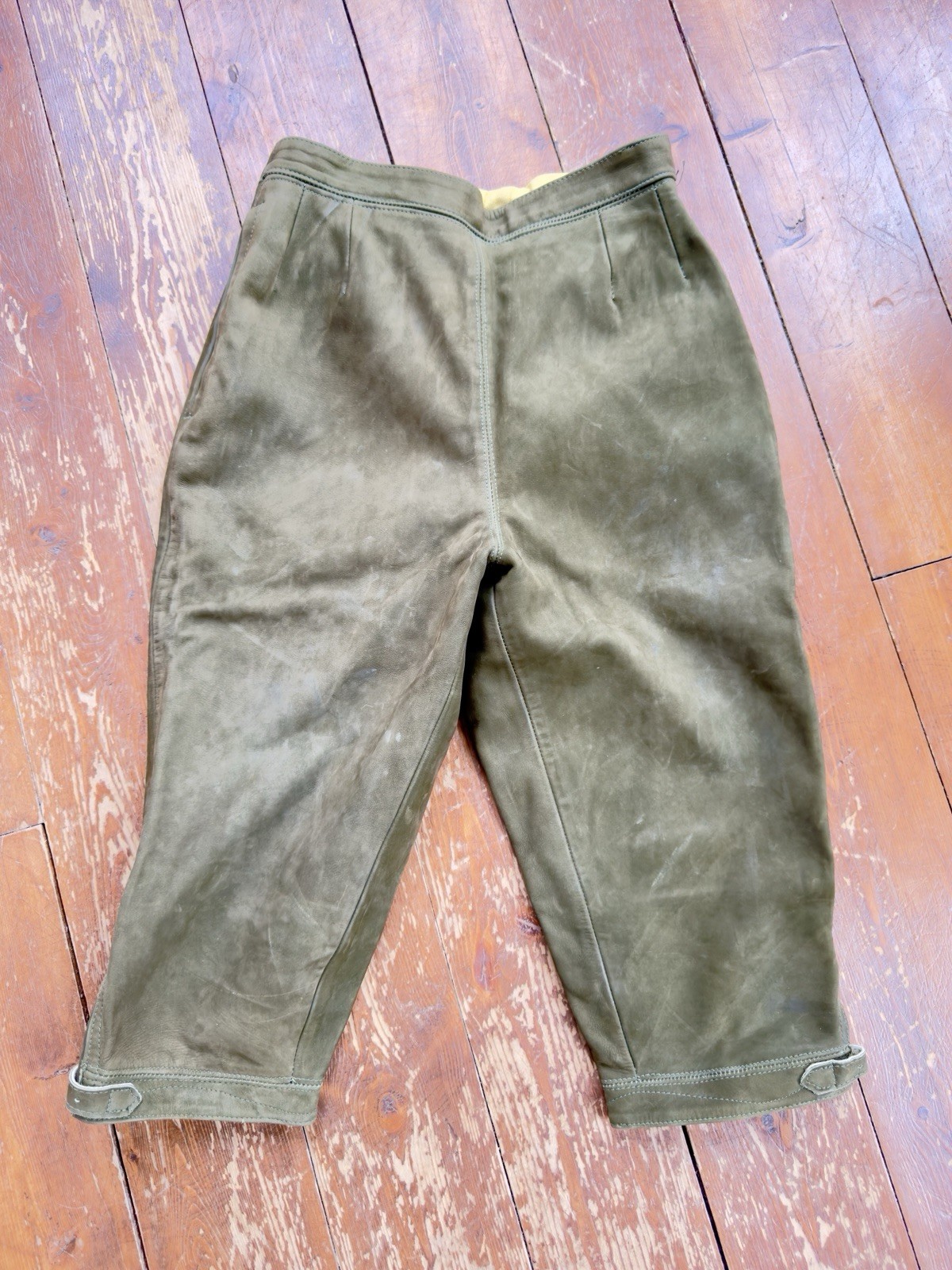 Olive LEATHER Lederhosen Pants Women German Bavarian Oktoberfest Waist 26”
