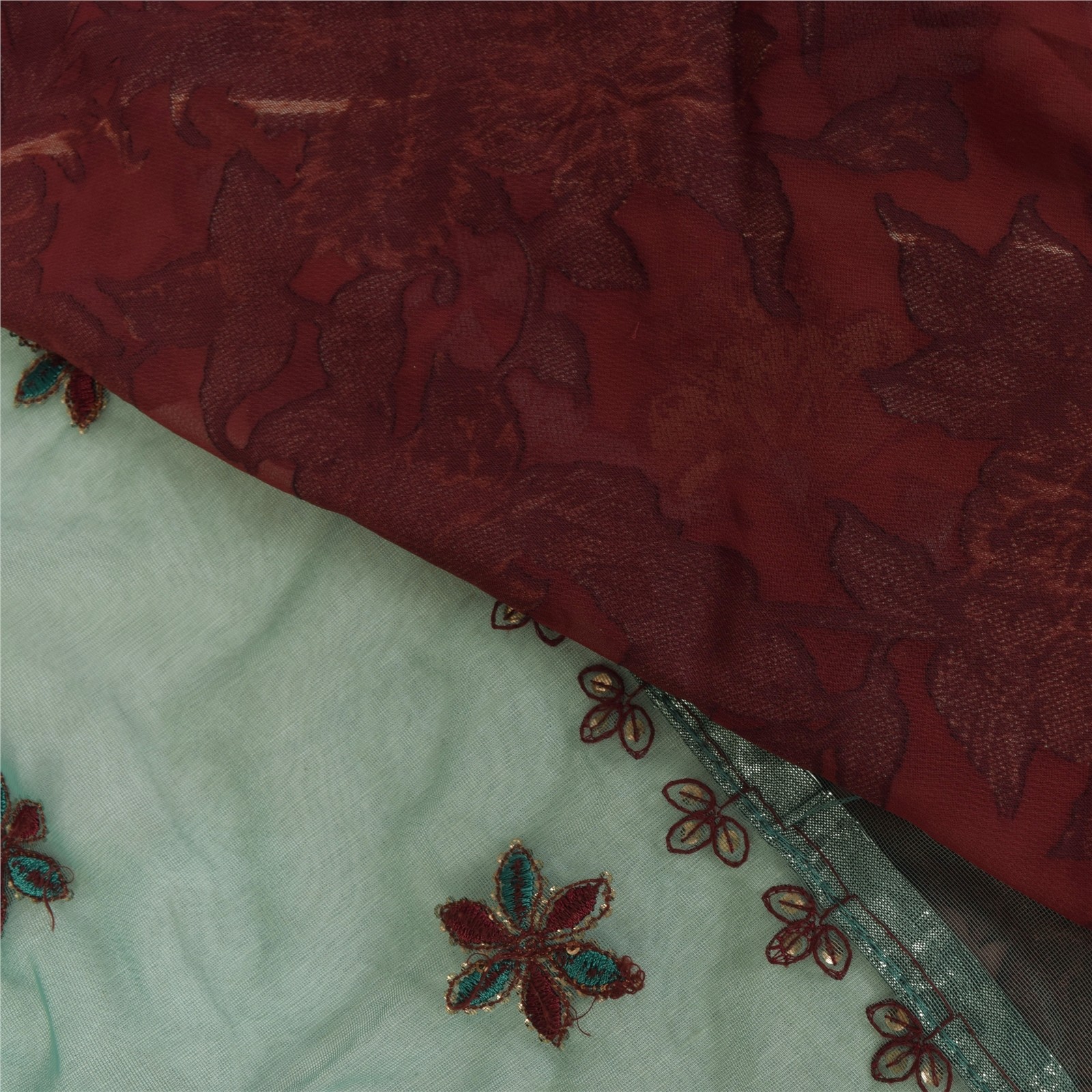 Sanskriti Vintage Red/Green Sarees Art Silk/Net Embroidered Premium Fabric Sari