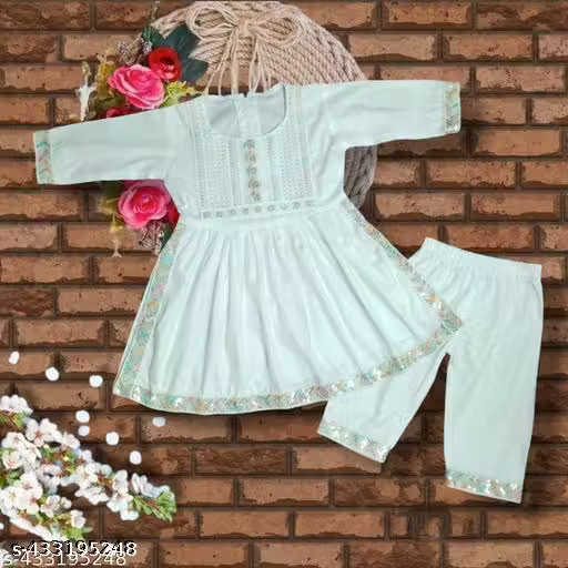 Baby girl naira cut kurta set /Trendy white naira set for girls/ white naira set