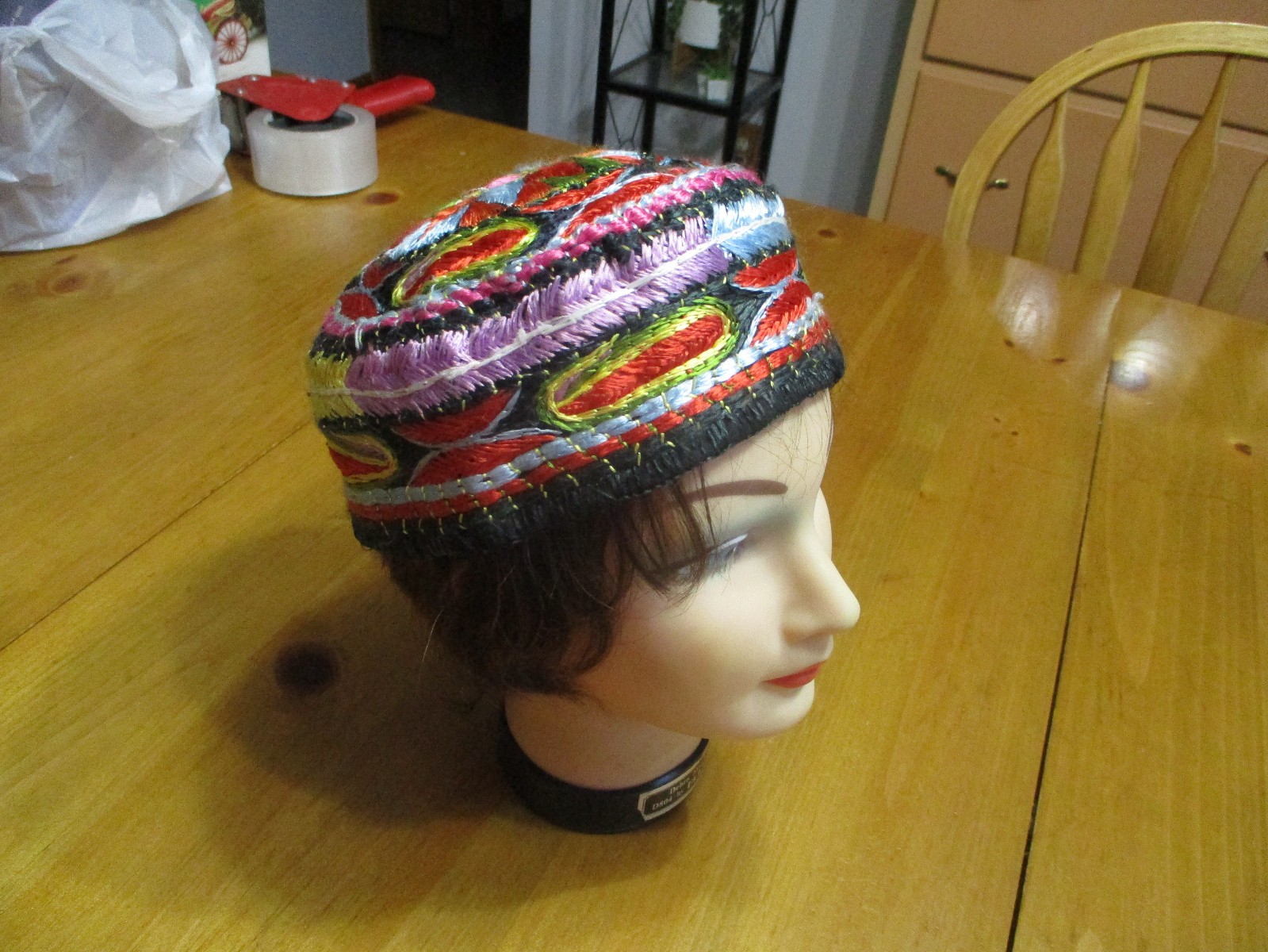 Vintage Embroidered Turkmen Headwear/Hat,Silk Kofi,Skullcap,Turkmenistan