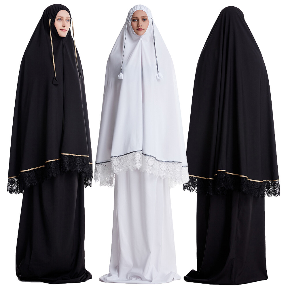 2 Piece Women Prayer Set Muslim Abaya Khimar Long Scarf +Skirt Overhead Colthing