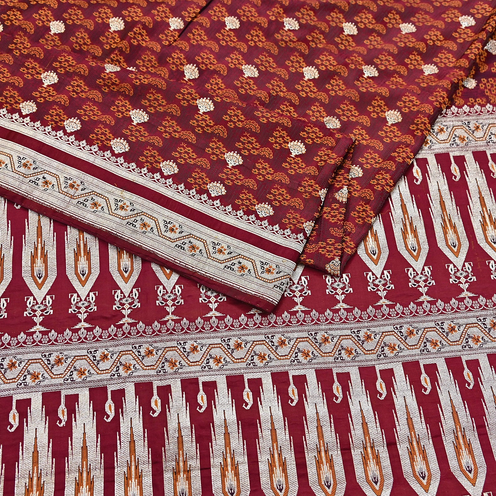 Indian Vintage Sari Maroon Heavy Wedding Pure Satin Silk Woven Banarasi Tanchoi