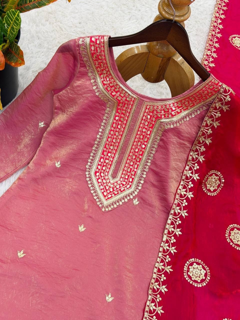 Bollywood Style Silk Pink Salwar Kameez With Fancy Dupatta For Party Wear