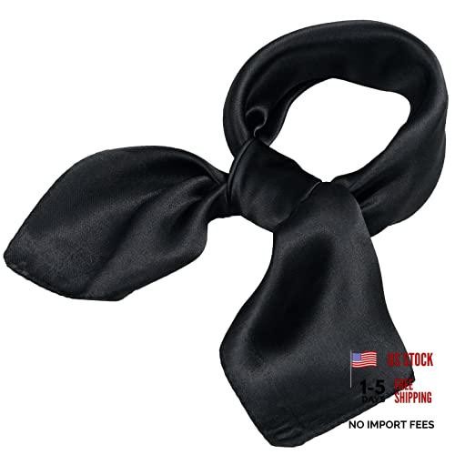 Womens 23.6 inch Satin Silk Feeling Formal Square Neck Scarf Solid Color-black